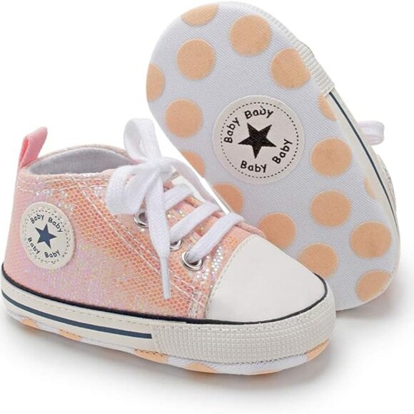 Baby Girls and Boys Canvas Sneakers Soft Sole High-Top Ankle Infant - Picture 9 of 15